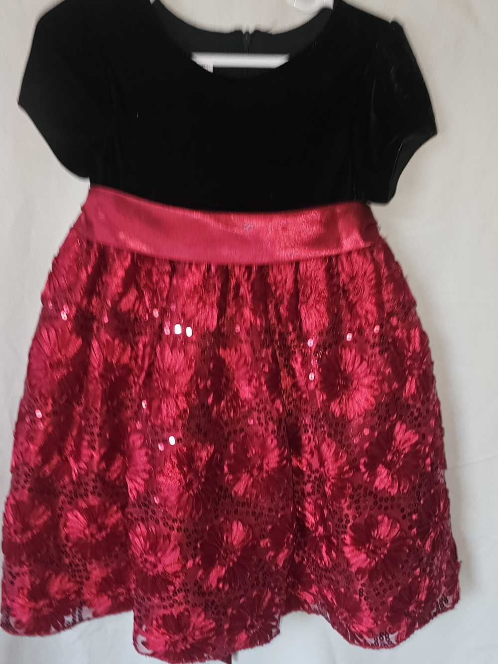 American Princess Black Velvet Bodice with Red Sequin Floral Skirt